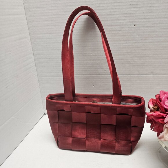 Harveys Seatbelt Dark Red Woven Small Tote Vintage Y2K Purse Shoulder Bag - Picture 4 of 14